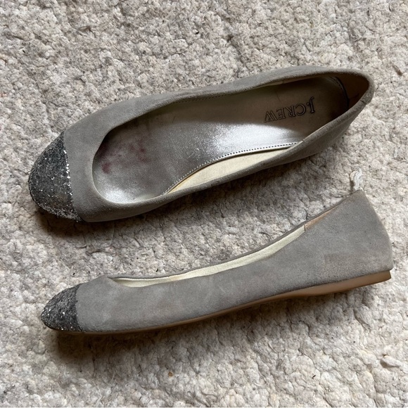 J. Crew: Gray and Metallic Glitter Silver Dipped Toe Ballet Flats Size 7 - Picture 10 of 10
